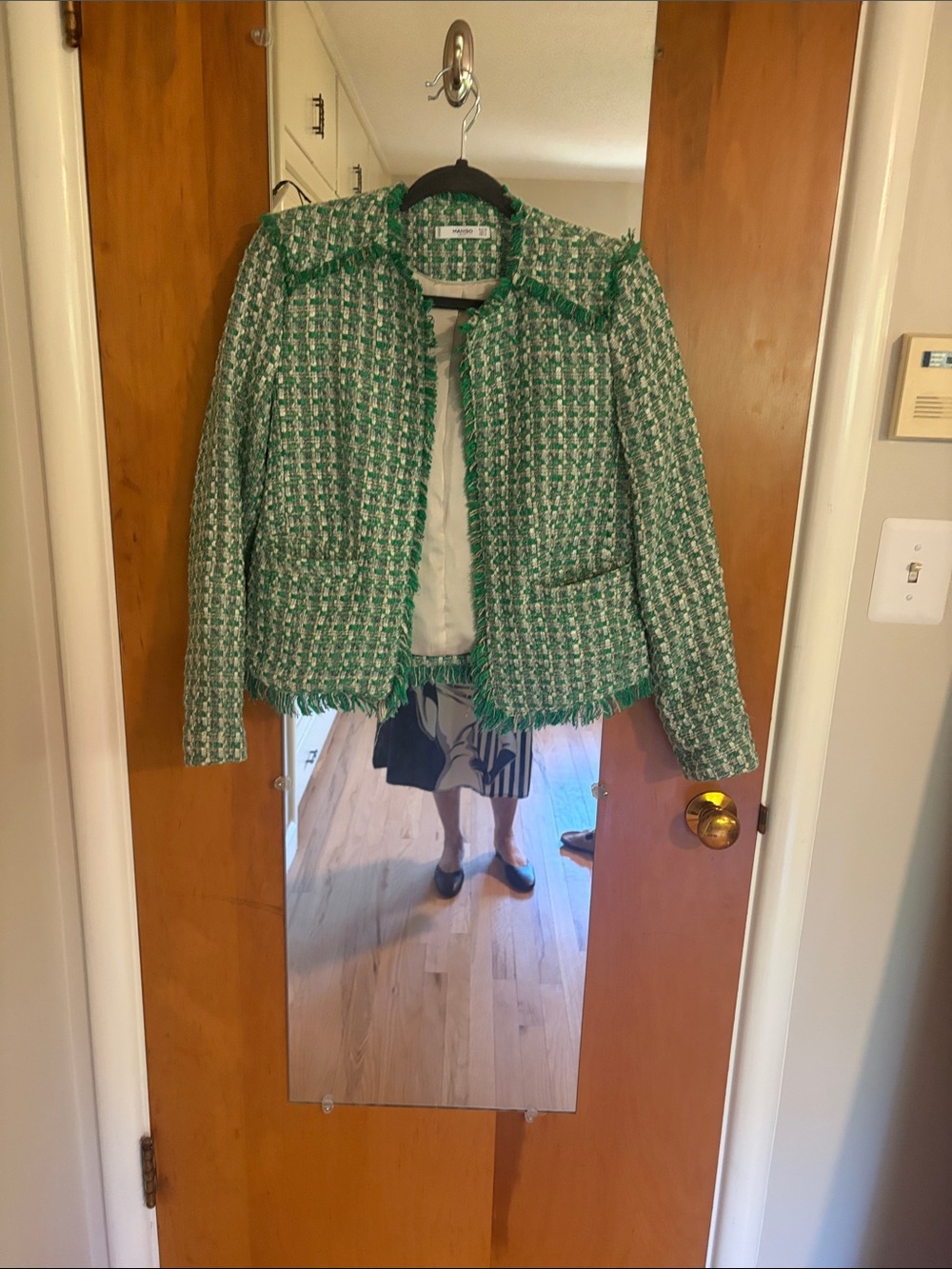Mango Green Tweed Fringe Blazer